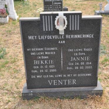 VENTER Jannie 1914-2002 &amp; Bekkie 1921-2000