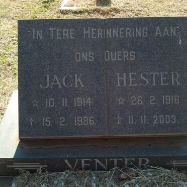 VENTER Jack 1914-1986 &amp; Hester 1916-2003