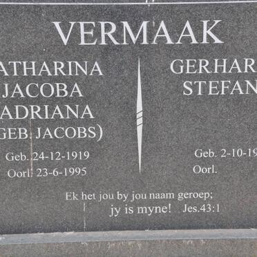 VERMAAK Gerhardus Stefanus 1916- &amp; Catharina Jacoba Adriana JACOBS 1919-1995
