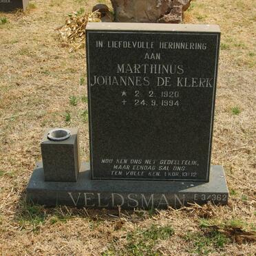 VELDSMAN Marthinus Johannes De Klerk, 1920-1994