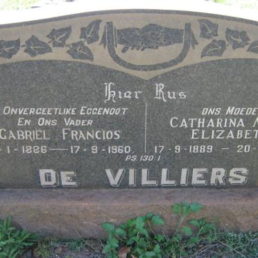 VILLIERS Gabriël Francios, de 1886-1960 &amp; Catharina Maria Elizabeth 1889-1983