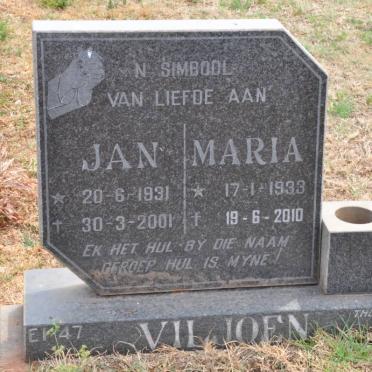 VILJOEN Jan 1931-2001 &amp; Maria 1933-2010