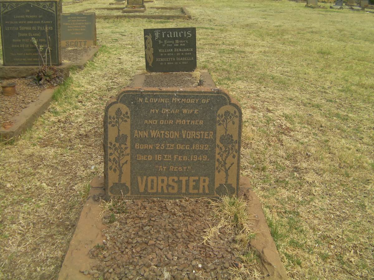 VORSTER Ann nee WATSON 1892-1949