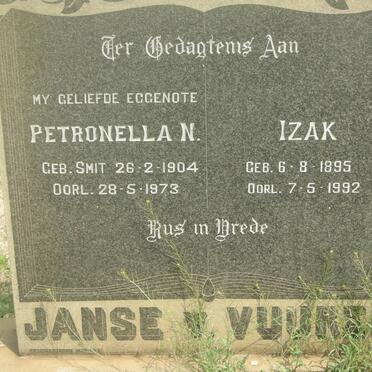 VUUREN Izak, Janse v. 1895-1992 &amp; Petronella N. SMIT 1904-1973