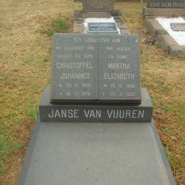 VUUREN Christoffel Johannes, Janse van 1905-1978 &amp; Martha Elizabeth 1908-1992