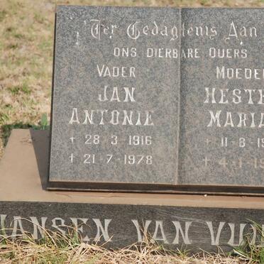 VUUREN Jan Antonie, Jansen van 1916-1978 &amp; Hester Maria 1913-1982