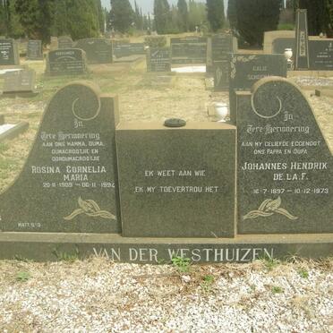WESTHUIZEN Johannes Hendrik De. La. F., van der 1897-1973 &amp; Rosina Cornelia Maria 1909-1994