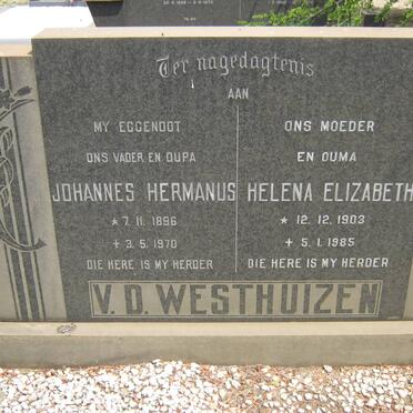 WESTHUIZEN Johannes Hermanus, v.d. 1896-1970 &amp; Helena Elizabeth 1903-1985