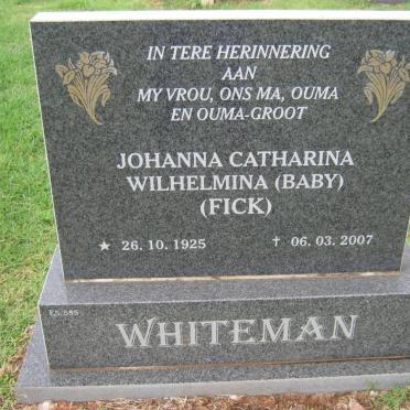 WHITEMAN Johanna Catharina Wilhelmina nee FICK 1925-2007