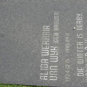 WYK Alida Weraria, van nee BRUWER 1924-1995