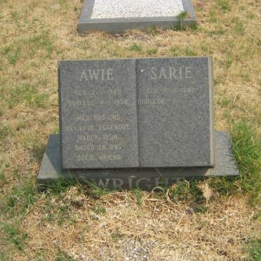 WRIGHT Awie 1945-1992 &amp; Sarie 1947-