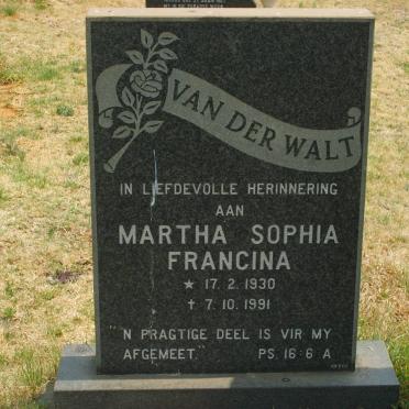 WALT Martha Sophia Francina, van der 1930-1991