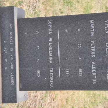 WALT Martin Petrus Albertus, van der 1925-1981 &amp; Sophia Wilhelmina Fredrika 1925-