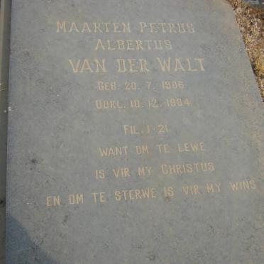 WALT Maarten Petrus Albertus, van der 1906-1984 &amp; Hester Aletha Hendrina 1907-1975 