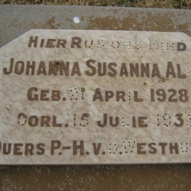 WESTHUIZEN Johanna Susanna Alida, v.d. 1928-1933