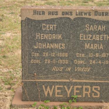 WEYERS Gert Hendrik Johannes 1868-1938 &amp; Sarah Elizabeth Maria 1877-1956