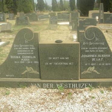WESTHUIZEN Johannes Hendrik De. La. F., van der 1897-1973 &amp; Rosina Cornelia Maria 1909-1994