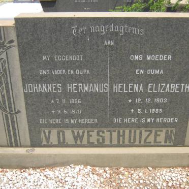 WESTHUIZEN Johannes Hermanus, v.d. 1896-1970 &amp; Helena Elizabeth 1903-1985