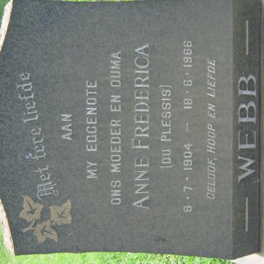 WEBB Anne Frederica nee DU PLESSIS 1904-1966