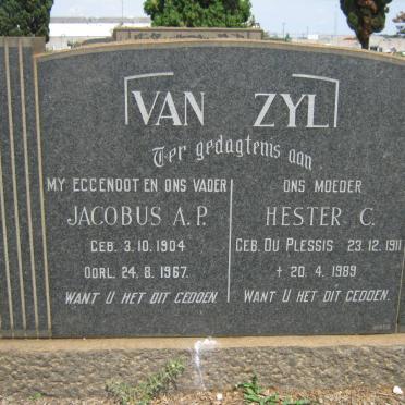 ZYL Jacobus A.P., van 1904-1967 &amp; Hester C. DU PLESSIS 1911-1989