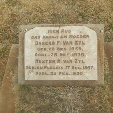 ZYL Barend F., van 1859-1939 &amp; Hester H. DU PLESSIS 1867-1930