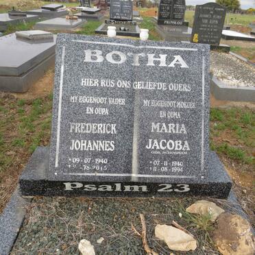 BOTHA Frederick Johannes 1940-2015 & Maria Jacoba SCHOEMAN 1940-1994
