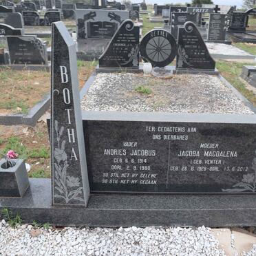 BOTHA Andries Jacobus 1914-1980 & Jacoba Magdalena VENTER 1928-2012