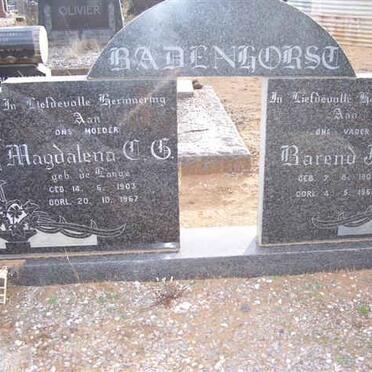 BADENHORST Barend J.E. 1904-1968 &amp; Magdalena C.G. DE LANGE 1903-1967