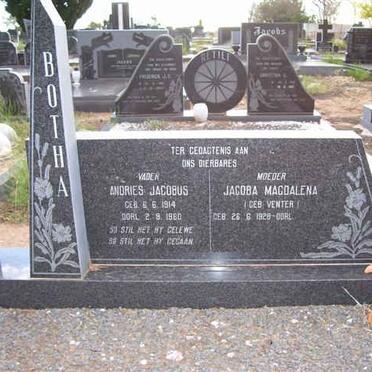 BOTHA Andries Jacobus 1914-1980 &amp; Jacoba Magdalena VENTER 1928-??