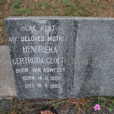 CLOETE Hendrieka Gertruida nee VAN ASWEGEN 1896-1963