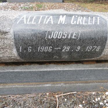 GREEFF Aletta M. nee JOOSTE 1906-1978