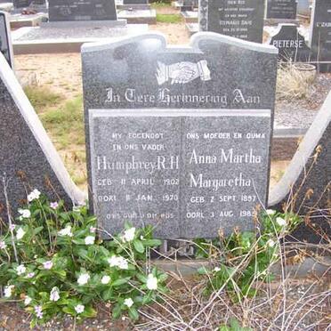 HUMPHREY R.H. 1902-1970 &amp; Anna Martha Margaretha 1897-1985