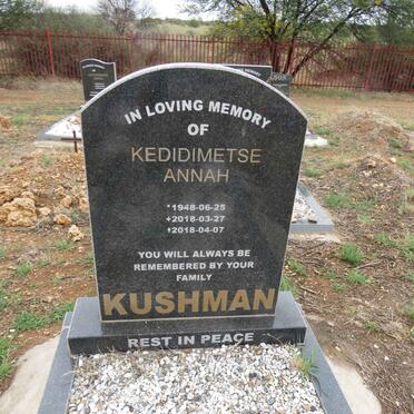 KUSHMAN Kedidimetse Annah 1948-2018
