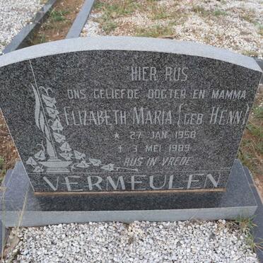 VERMEULEN Elizabeth Maria nee HENN 1958-1989