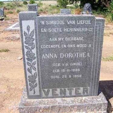 VENTER Anna Dorothea nee V.D. LINDE 1886-1958