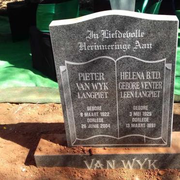 WYK Pieter, van 1922-2004 &amp; Helena B.T.D. VENTER 1925-1991