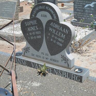 RENSBURG Adriaan Willem, Janse van 1923-1996 &amp; Sophie Agnes 1933-1981