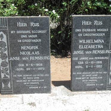 RENSBURG Hendrik Nicolaas, Janse van 1905-1972 &amp; Wilhelmina Elizabetha JANSE VAN RENSBURG 1915-1993