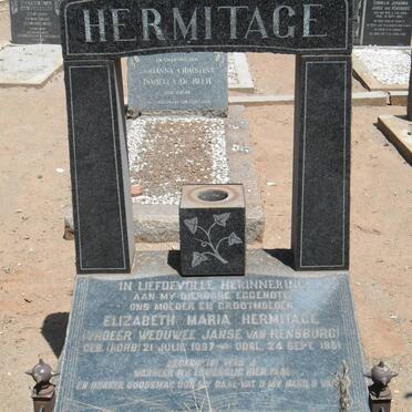 HERMITAGE Elizabeth Maria formerly JANSE VAN RENSBURG nee KORB 1897-1961