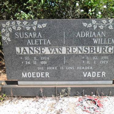 RENSBURG Adriaan Willem, Janse van 1916-1979 &amp; Susara Aletta 1924-1981
