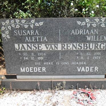 RENSBURG Adriaan Willem, Janse van 1916-1979 &amp; Susara Aletta 1924-1981