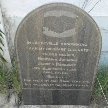 RENSBURG Hendrina Johanna, Janse v. nee KLOPPERS 188?-1942