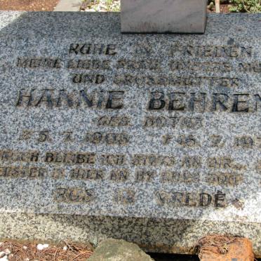 BEHRENS Hannie nee BOTHA 1903-1977