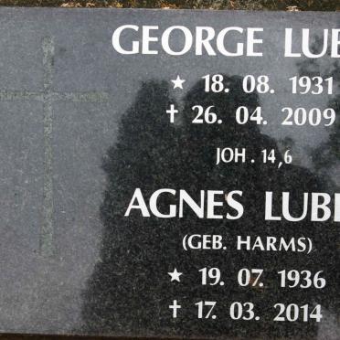 LUBBE George 1931-2009 &amp; Agnes HARMS 1936-2014