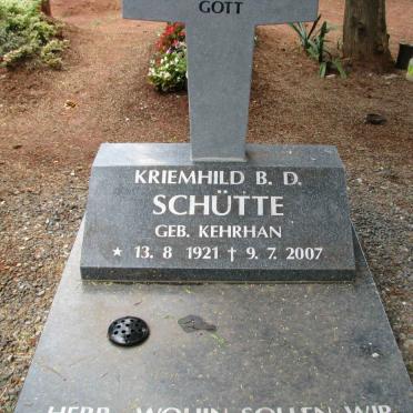 SCHUTTE Kriemhild B.D. nee KEHRHAN 1921-2007