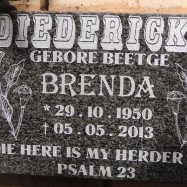 DIEDERICKS Brenda nee BEETGE 1950-2013