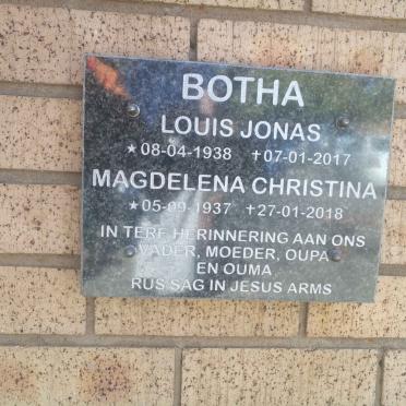 BOTHA Louis Jonas 1938-2017 &amp; Magdelena Christina 1937-2018