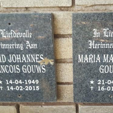 GOUWS David Johannes Francois 1949-2015 :: GOUWS Maria Magdalena 1950-2015