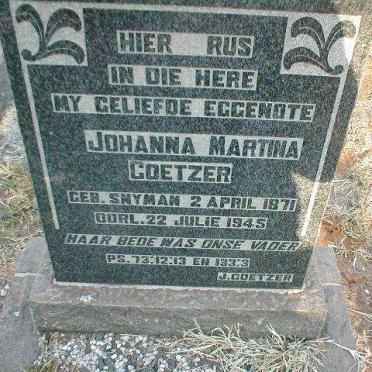 COETZER Johanna Martina nee SNYMAN 1871-1945
