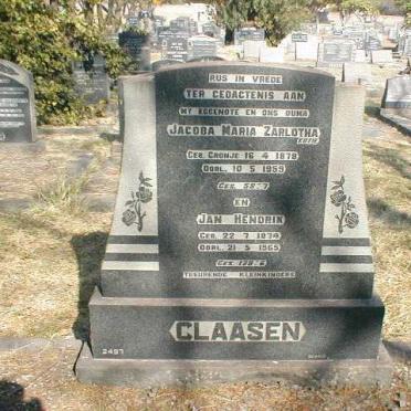 CLAASSEN Jan Hendrik 1874-1965 &amp; Jacoba Maria Zarlotha CRONJE 1878-1959
